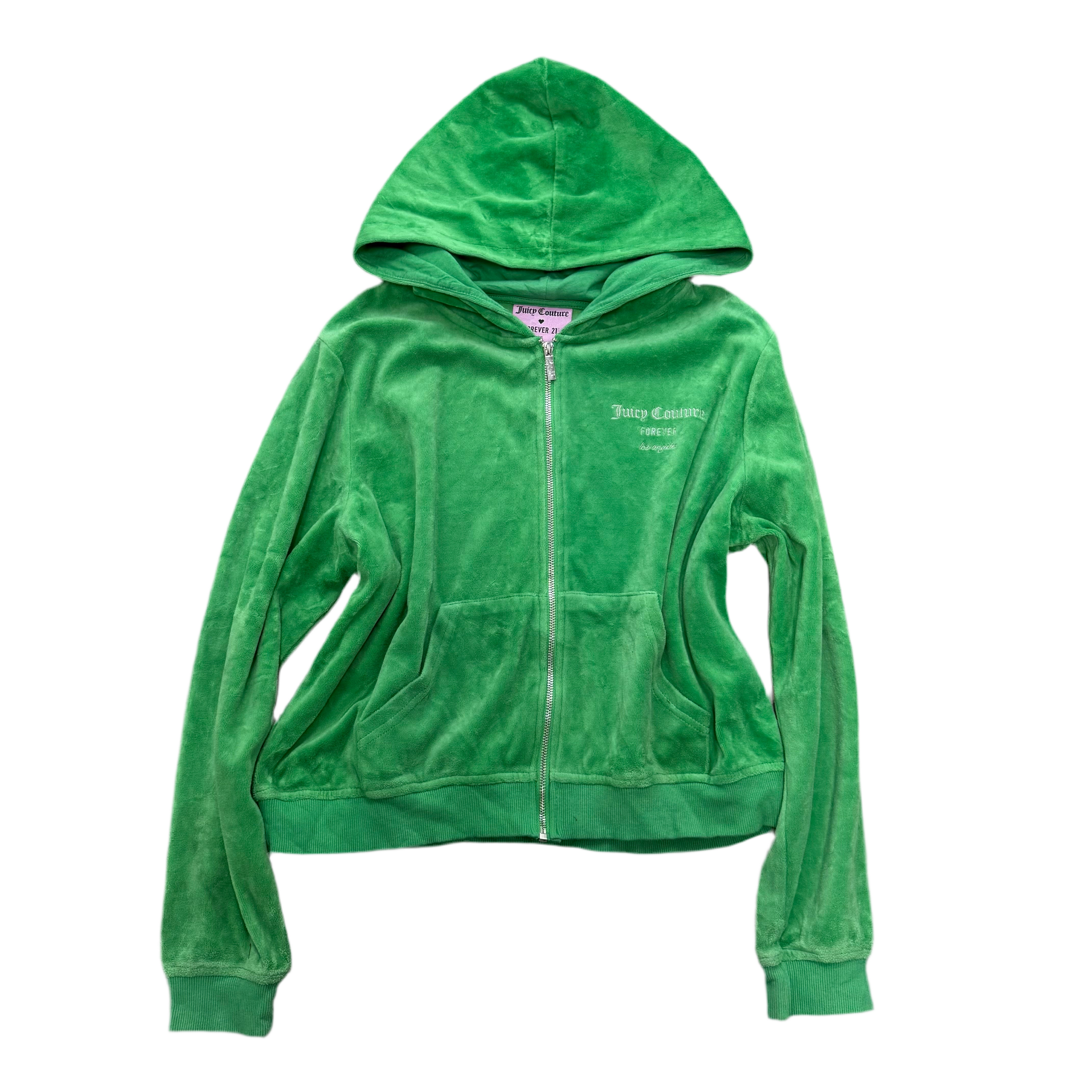 Green Velour Juicy Couture X Forever 21 Hoodie w/ Rare Rhinestone Design SIZE 1X