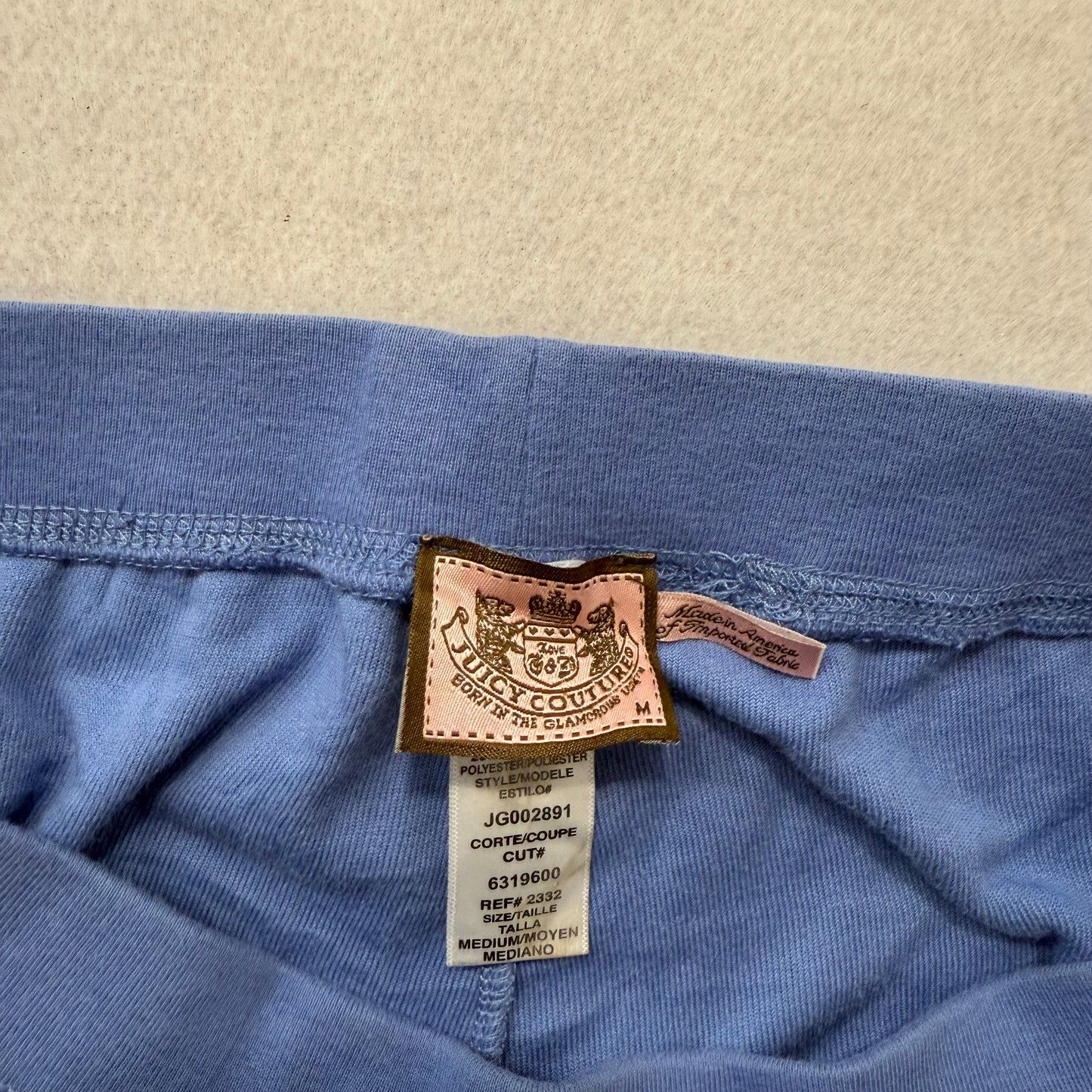 Vintage Juicy Couture Pale Blue Terrycloth Flare Track Pants Drawstring Size M