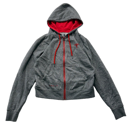 Official Tesla Men's Grey Cotton Blend Zip-Up Hoodie Drawstring Pockets Size S