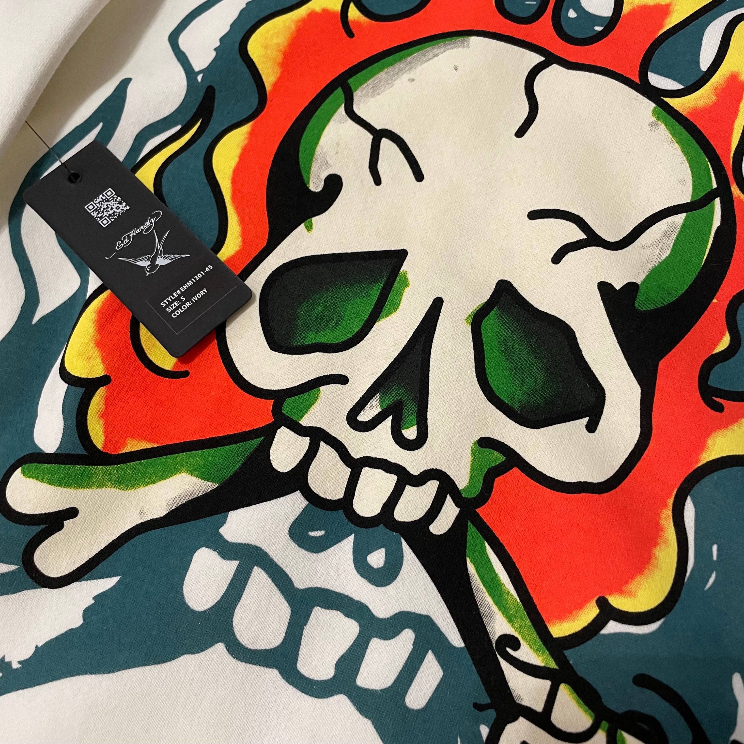 ED HARDY “flaming skull” WHITE ZIP UP HOODIE
