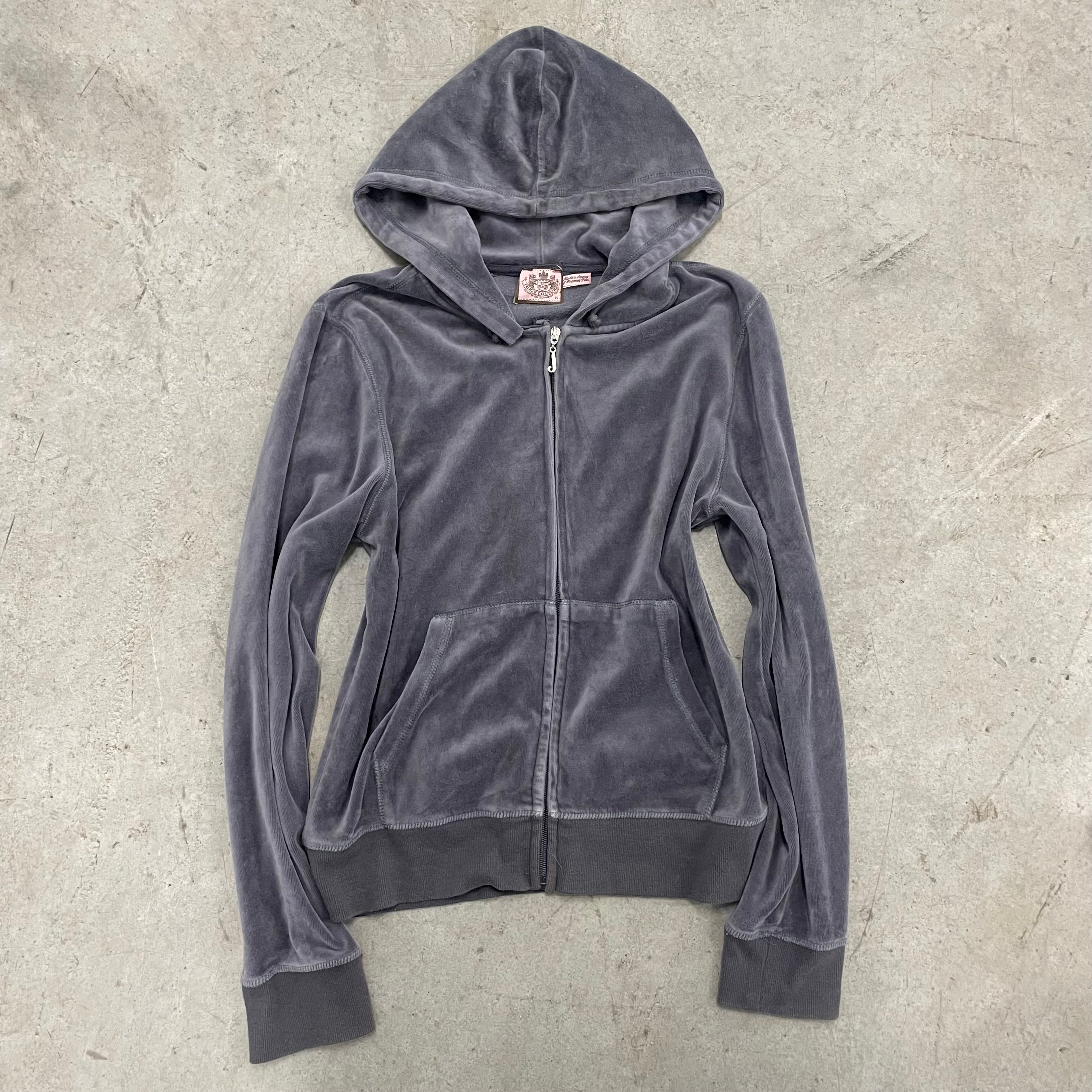 Vintage Juicy Couture Crown Design Grey Velour Zip Up Hoodie sz XL