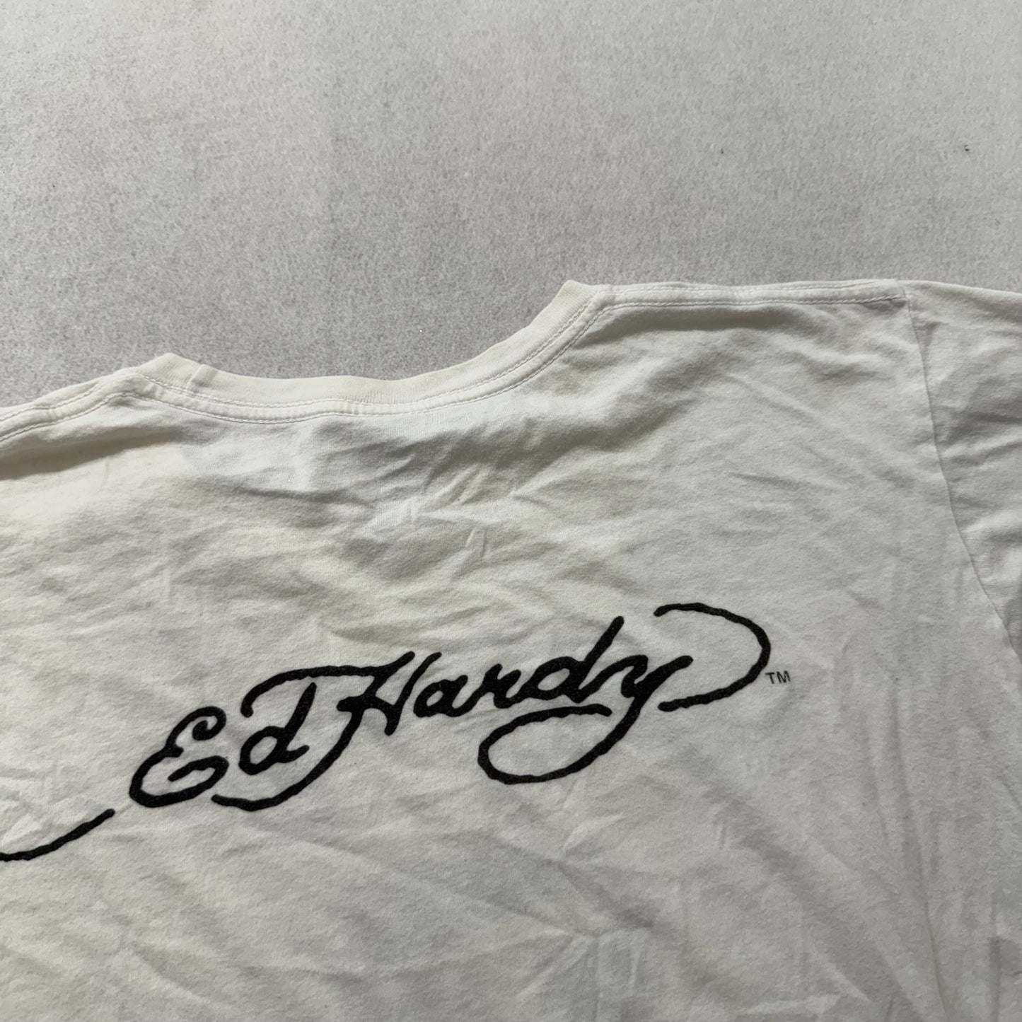 Ed Hardy Men's White Cotton T-Shirt Short Sleeves Skull Graphic Logo Tee Size L