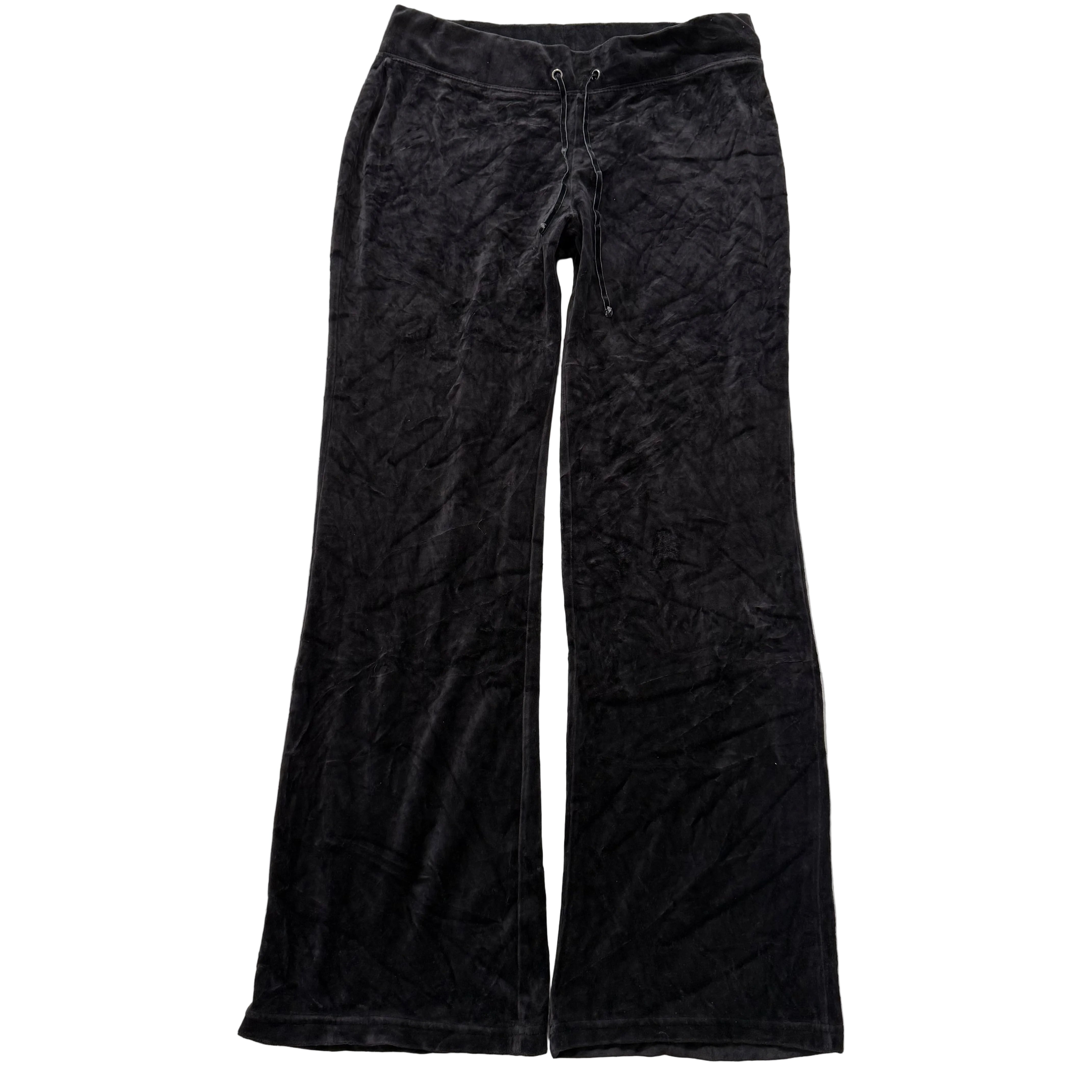 Juicy Couture Women's True Black Velour Flared Track Pant Loungewear Y2K Size M