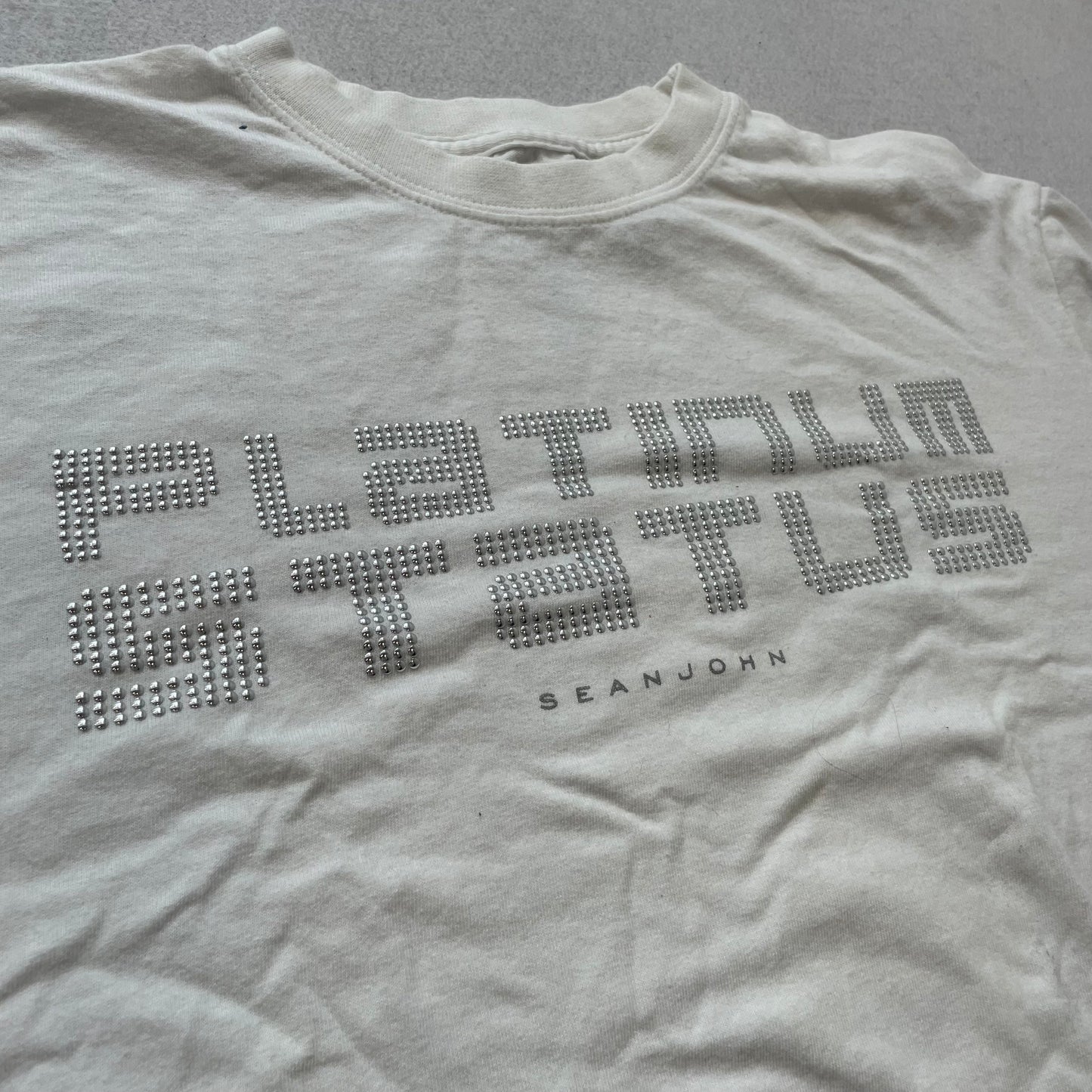 Sean John Platinum Status Men's White Cotton T-Shirt Studded Spell Out Size XL