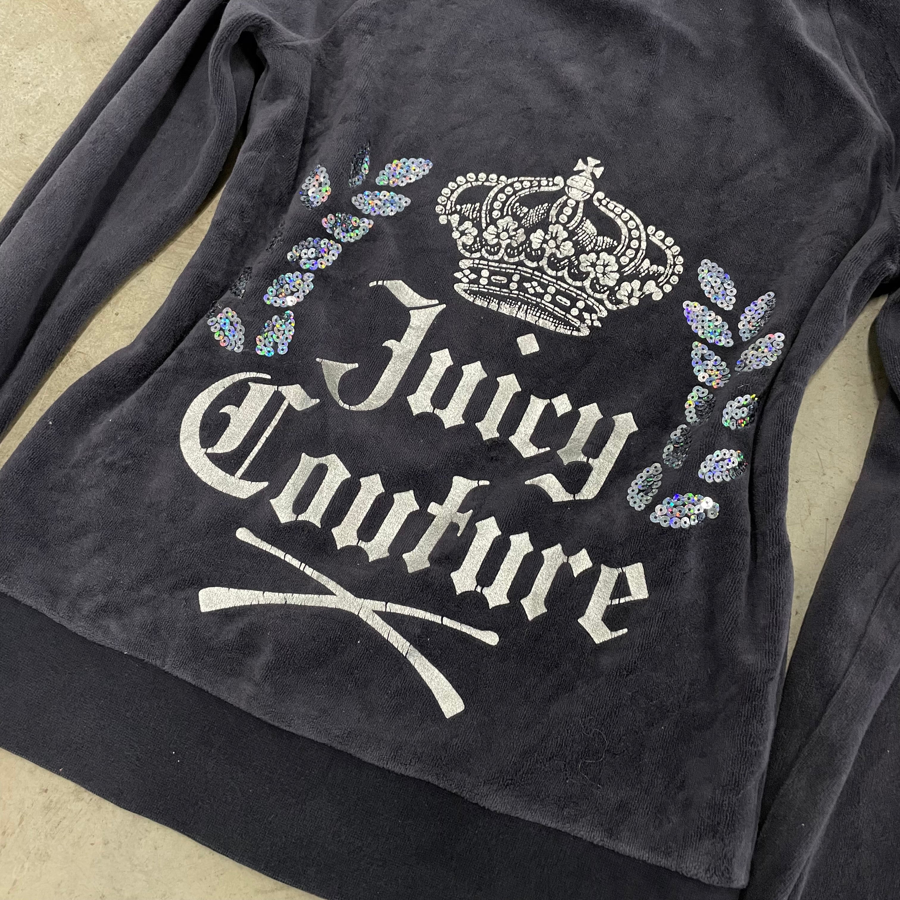 Vintage Juicy Couture back design velour navy zip up hoodie size XS