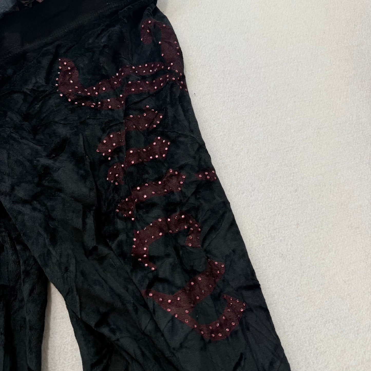 Juicy Couture Jet Black Velour Tracksuit Set Zip Up Hoodie & Flared Pant Size XL