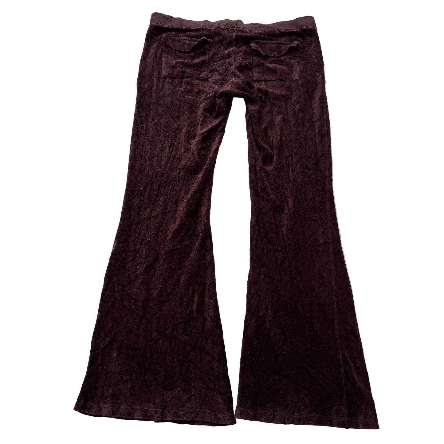 Juicy Couture Women's Brown Velour Flared Track Pants Back Flap Pockets Size M