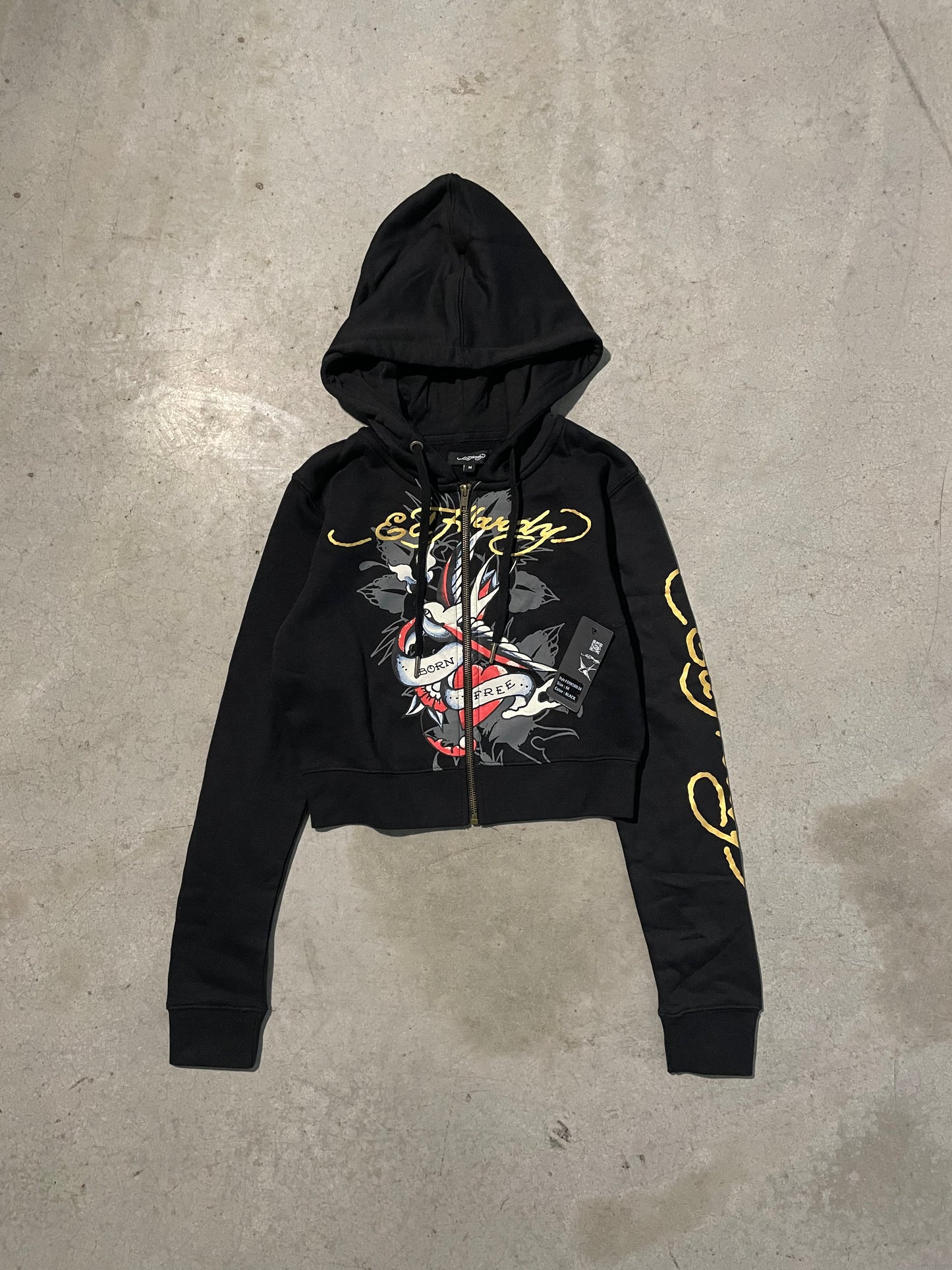 ED HARDY “SWALLOW” BLACK CROPPED ZIP UP HOODIE