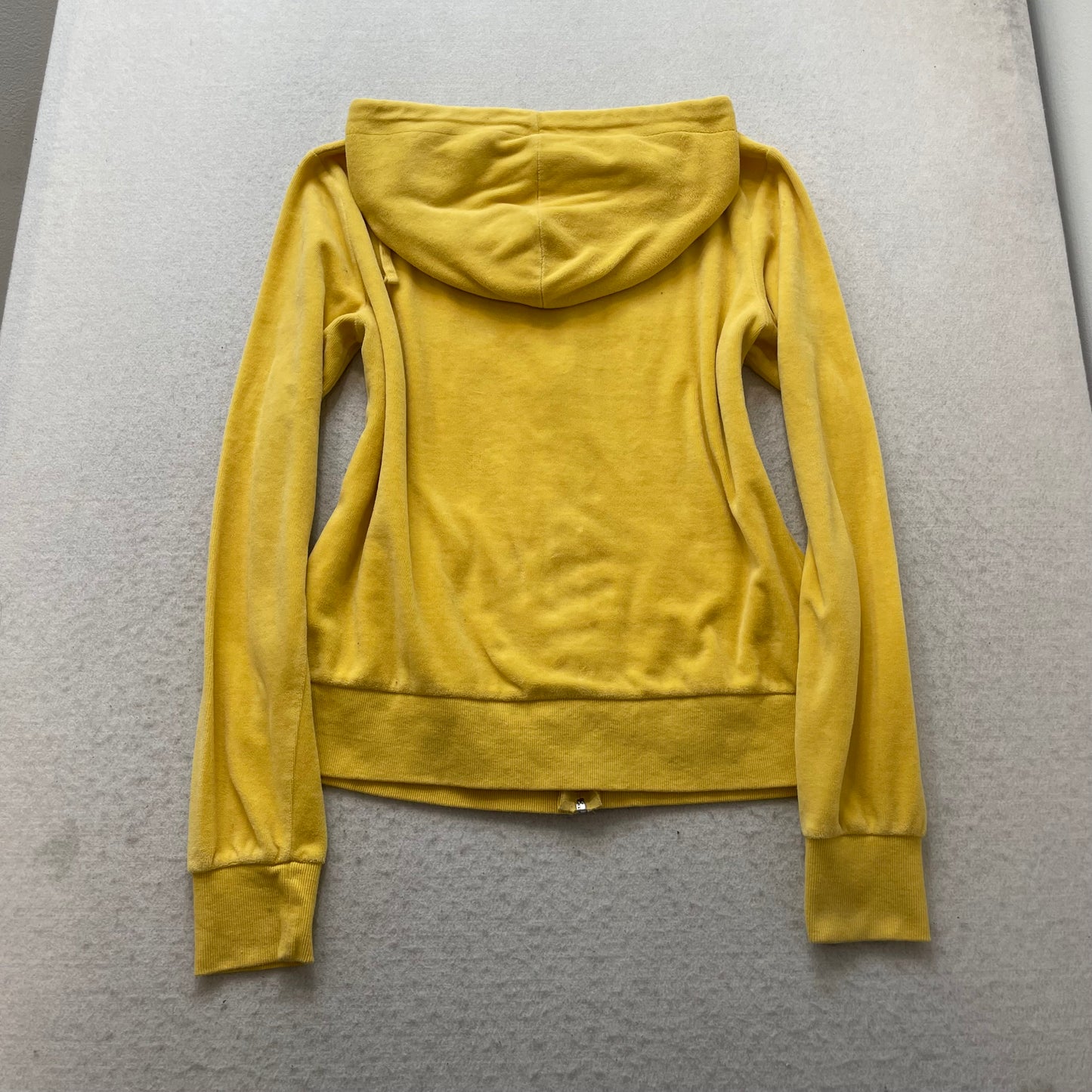 Juicy Couture Women's Yellow Velour Zip-Up Hoodie Drawstrings Pocket Y2K Size XL
