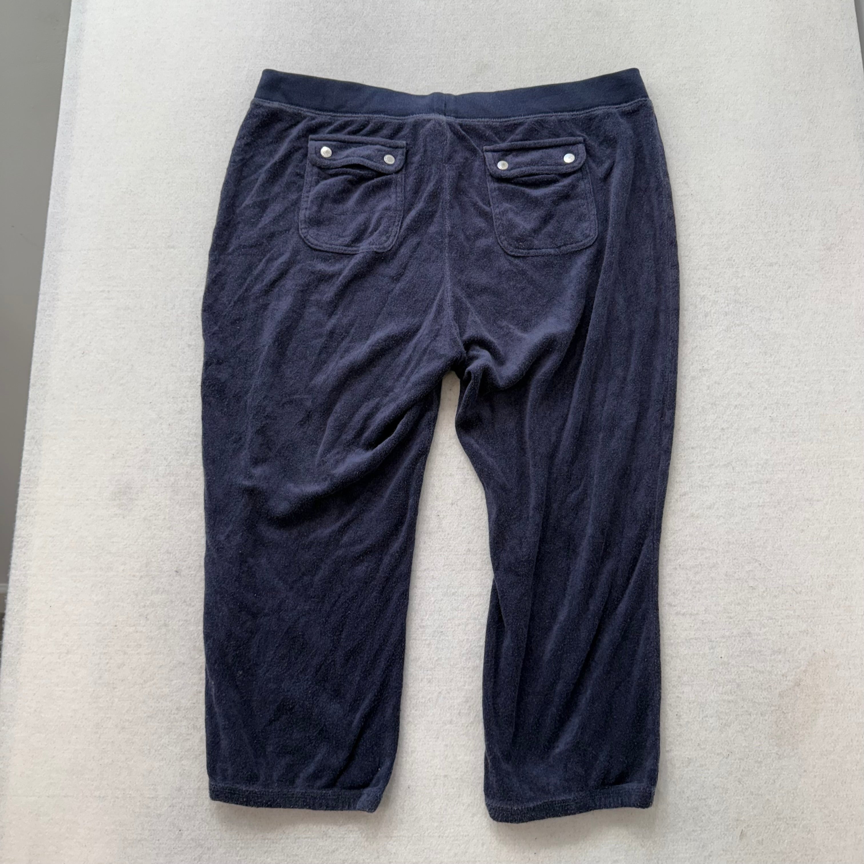 Juicy Couture Women's Navy Blue Terrycloth Cropped Capri Pant Loungewear Size XL
