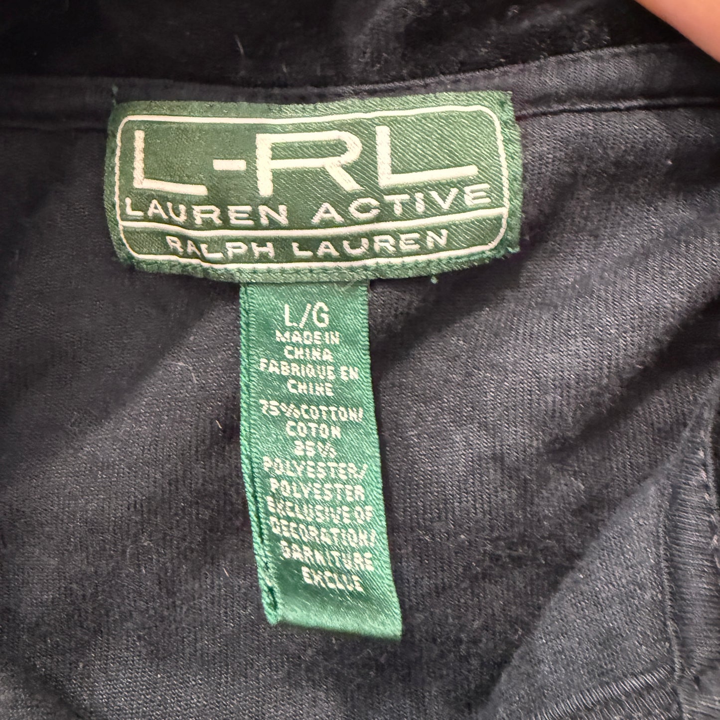 Ralph Lauren Active Women's Black Velour Zip-Up Track Jacket Gold Crest Logo - L
