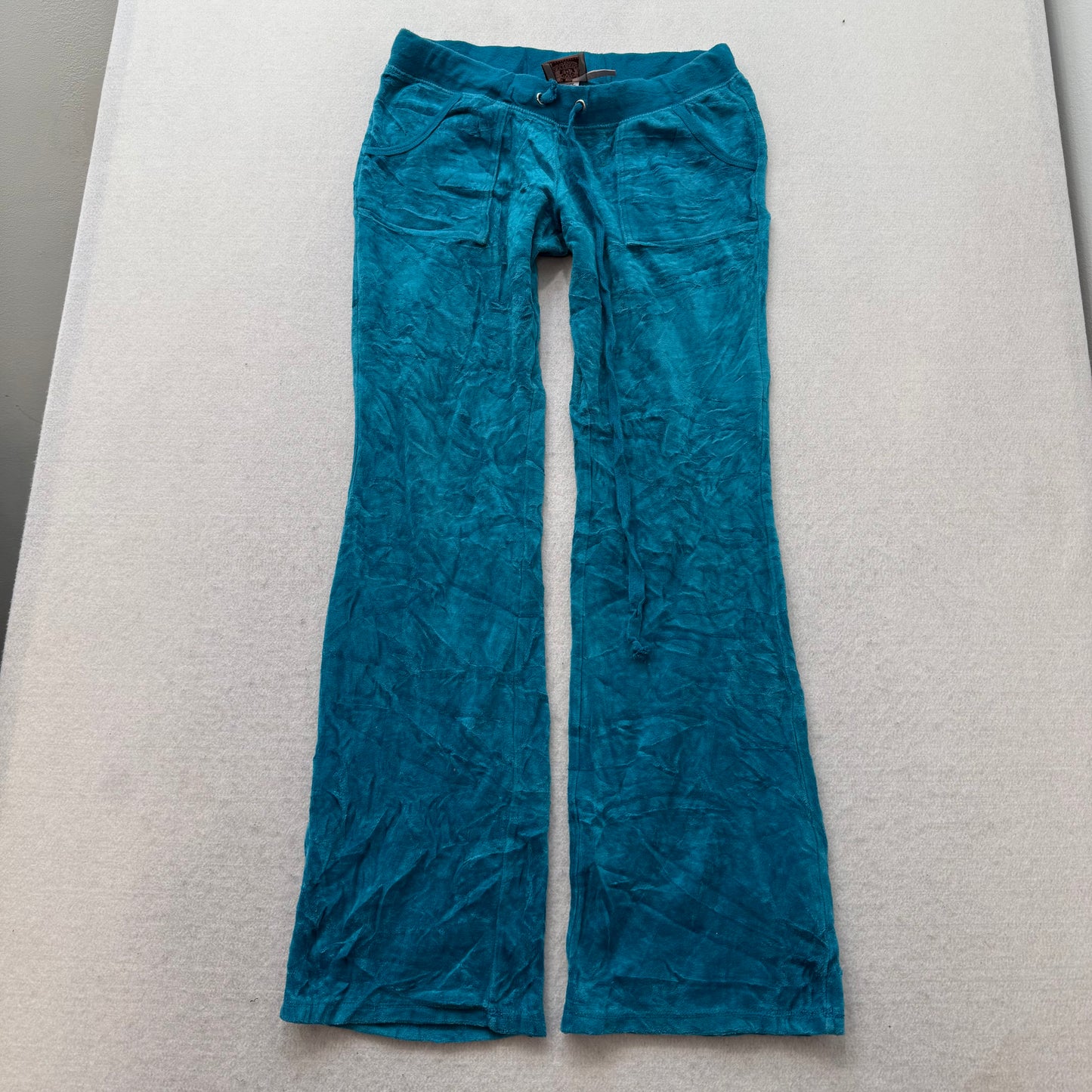 Vintage Juicy Couture Women Teal Blue Velour Flare Track Pant Flap Pocket Size S