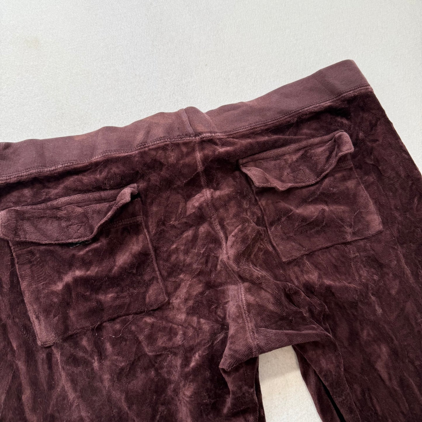 Juicy Couture Women's Brown Velour Flared Track Pants Back Flap Pockets Size M