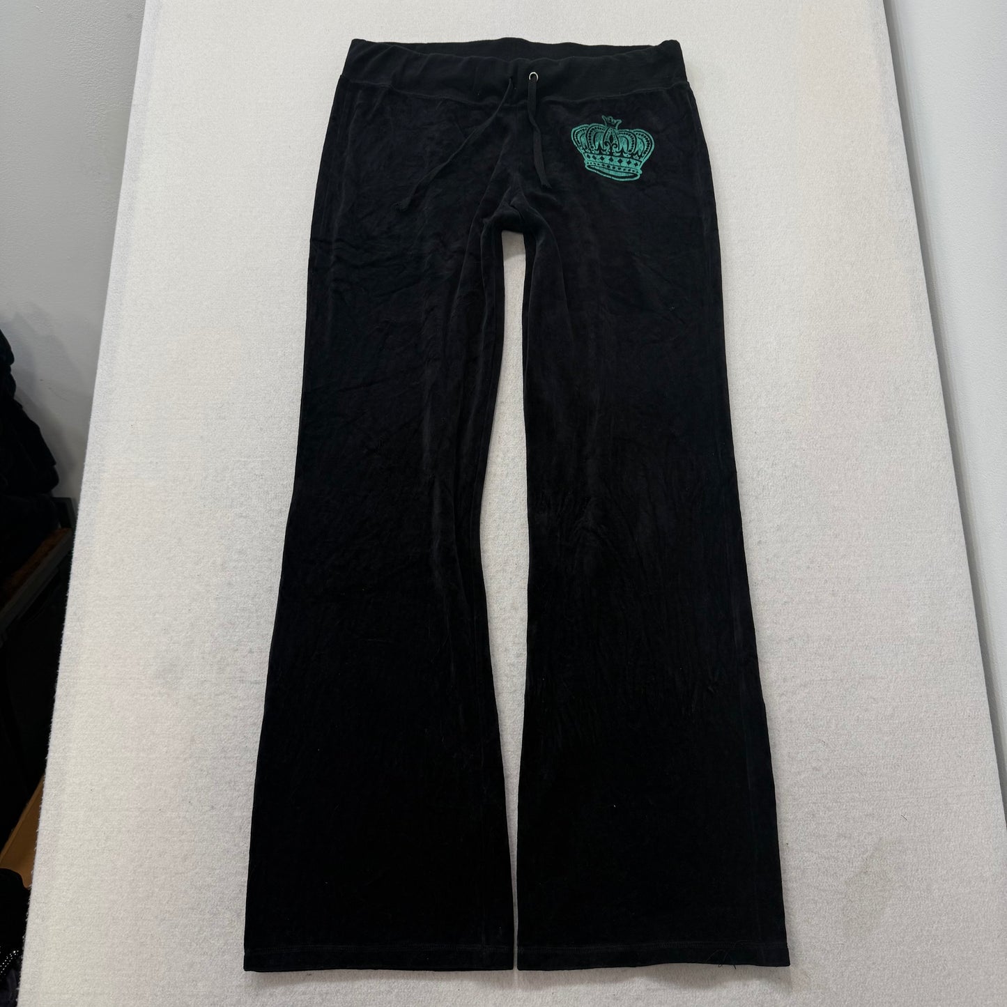 Juicy Couture Black Velour Tracksuit Set Zip Up Hoodie & Flare Pant Logo Size XL