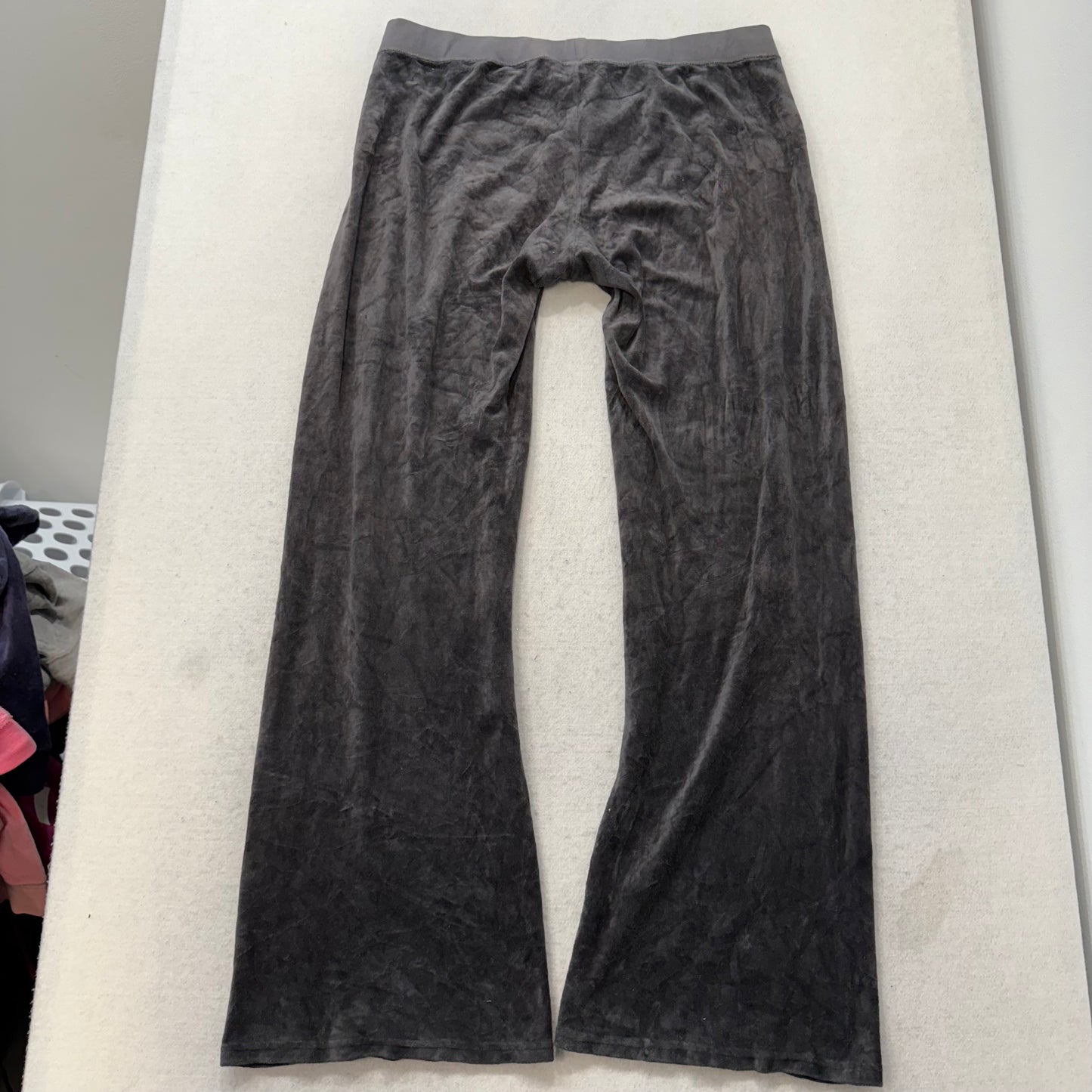 Juicy Couture Women's Gray Velour Flared Wide Leg Track Pants Drawstring Size XL