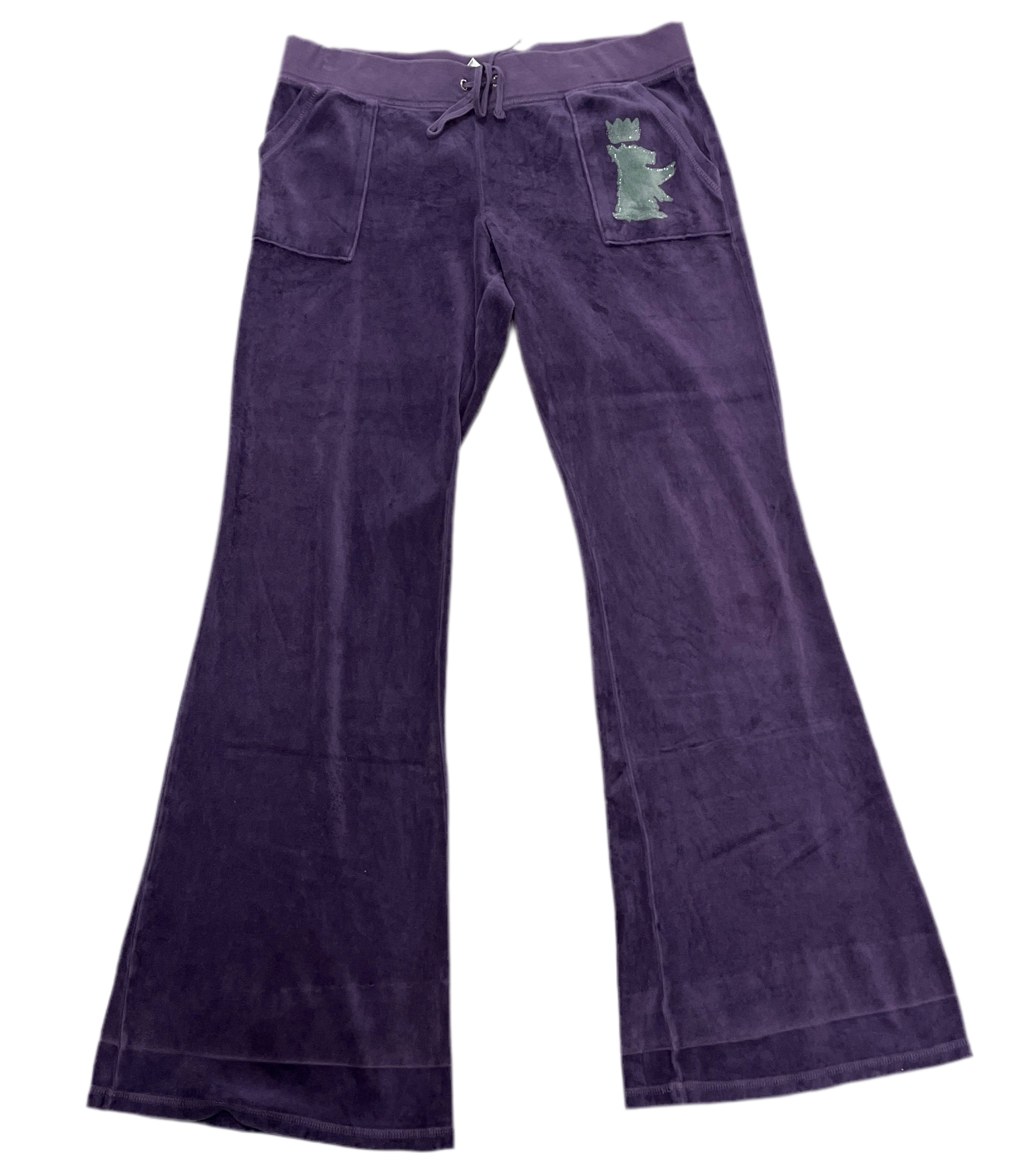 Purple VINTAGE Velour Juicy Couture Flared Back SNAP POCKET + DESIGN Pants SIZE M