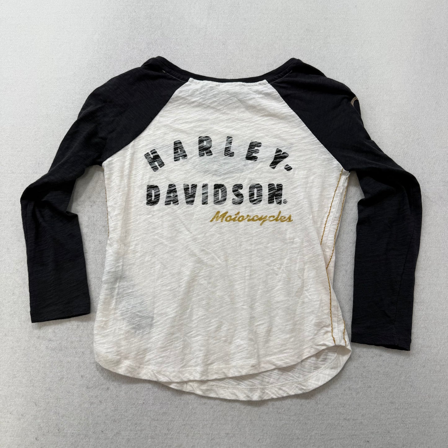 Harley-Davidson Women Black White Long Sleeve Raglan T-Shirt Wing Graphic Size S
