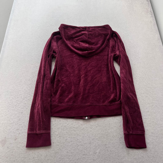 Juicy Couture Womens Burgundy Velour Zip-Up Hoodie Y2K Sports Long Sleeve Size L