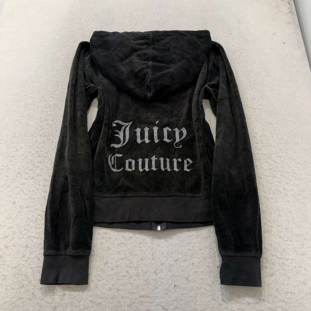 Juicy Couture Women's Black Velour Tracksuit Set Zip-Up Hoodie & Flare Pant - M