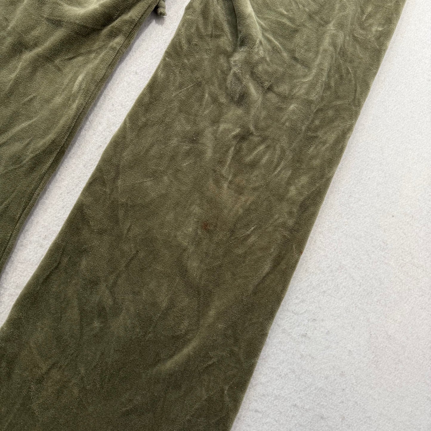 Vintage Juicy Couture Women's Olive Green Velour Flared Track Pant Pocket Size S