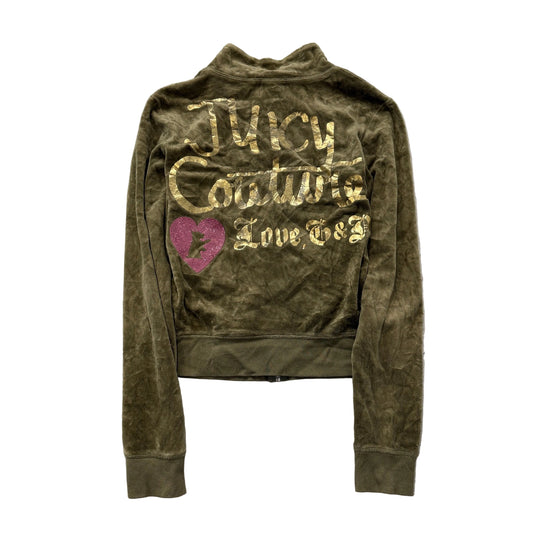 Vintage Juicy Couture Women's Sage Green Velour Zip-Up Track Jacket Love Size L