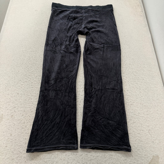 Vintage Juicy Couture Women's Black Velour Flared Track Pants Drawstring Size S