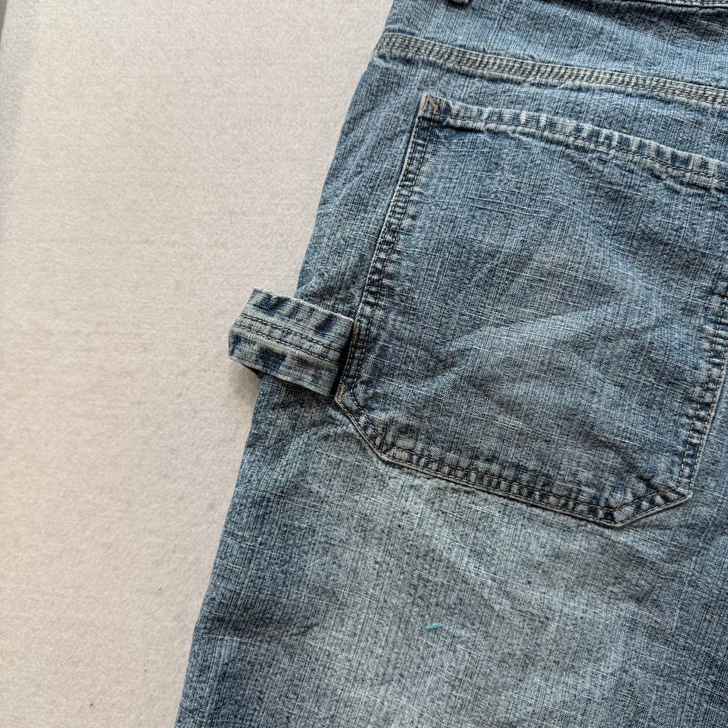 Perry Ellis Men Medium Wash Blue Denim Baggy Carpenter Short Hammer Loop Size 36