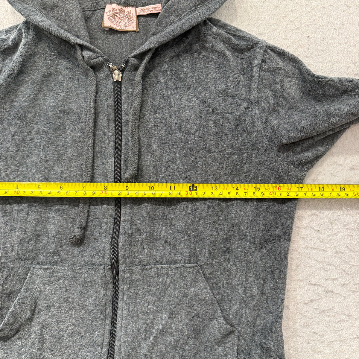 Vintage Juicy Couture Women Charcoal Gray Velour Zip-Up Hoodie Loungewear Size S