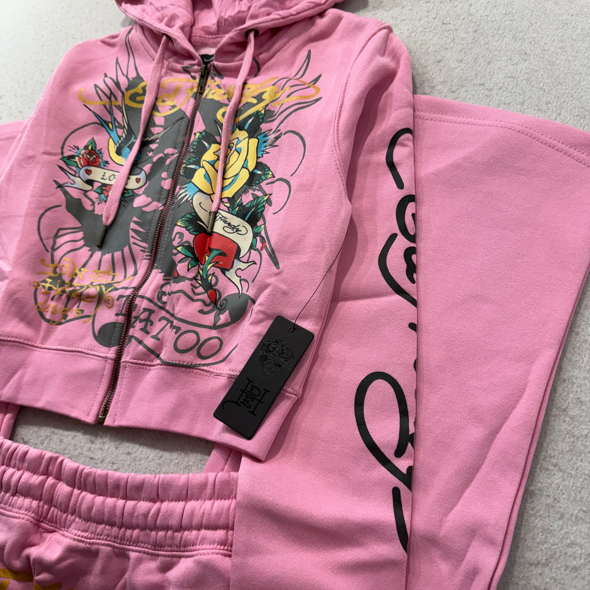 ED HARDY “Brave Eagle” BUBBLE GUM PINK FLARED MATCHING SET