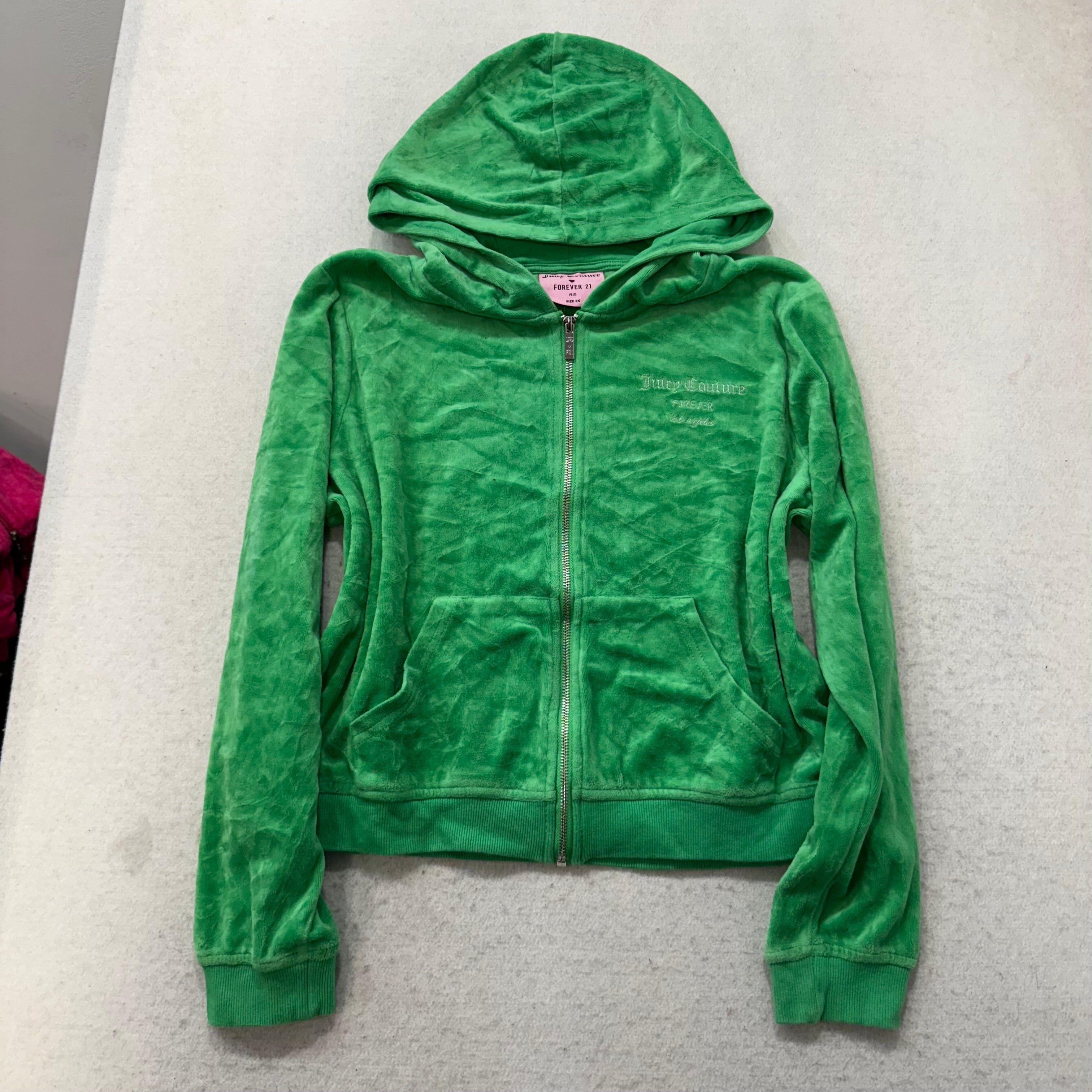 Juicy Couture Forever 21 Women's Green Velour Full Zip Hoodie Rhinestone Size 2X