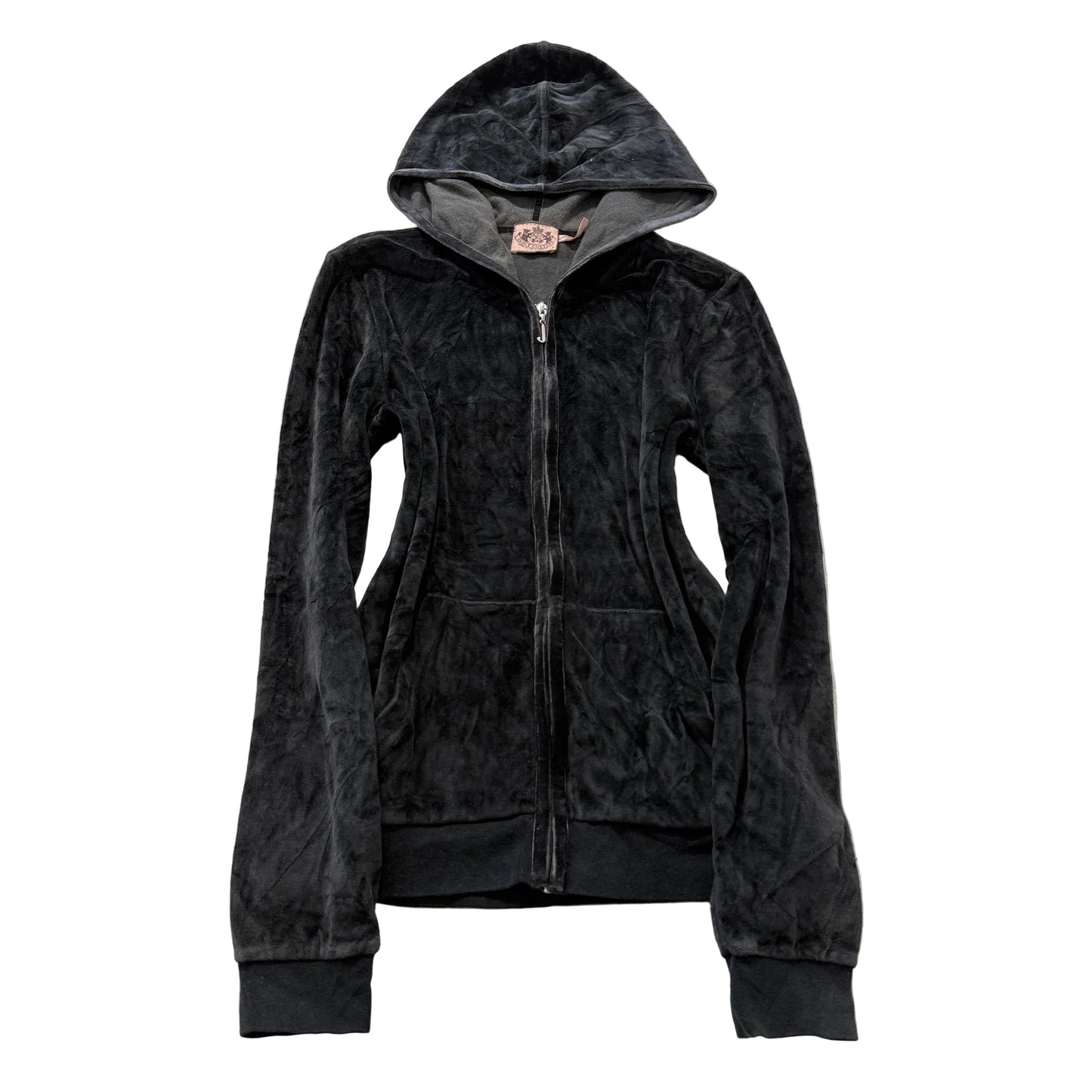 Juicy Couture Women's Black Zip-Up Hoodie Pockets Loungewear Classic Size P