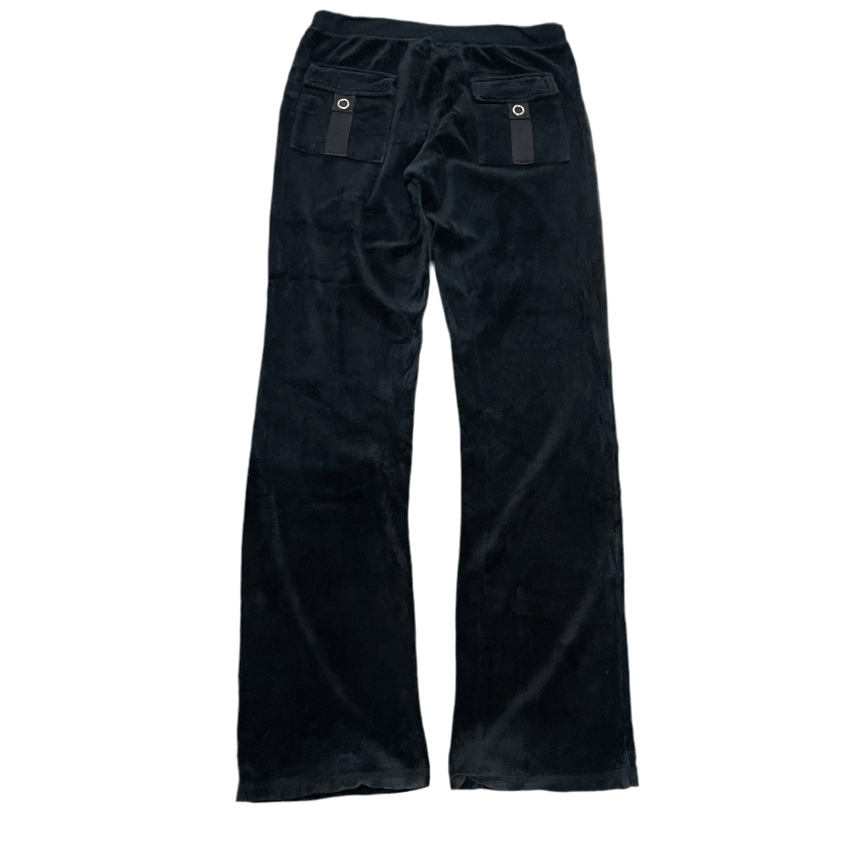 Black VINTAGE Velour Juicy Couture Flared Pants w/ RARE BACK SNAP POCKETS SIZE L