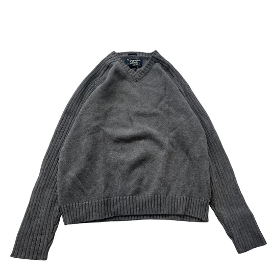 Abercrombie & Fitch Muscle Mens Gray Ribbed Knit Sweater V-Neck Pullover Size XL