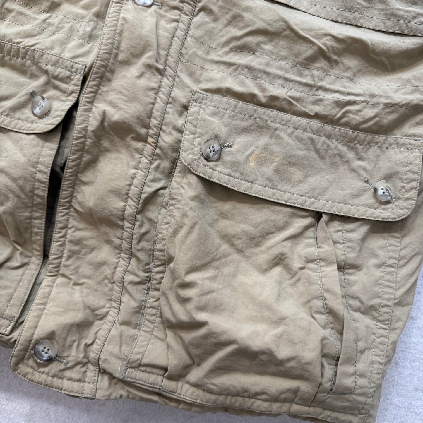 L.L.Bean Men Tan Nylon Full Zip Baxter State Mountain Parka Cargo Pockets Size M