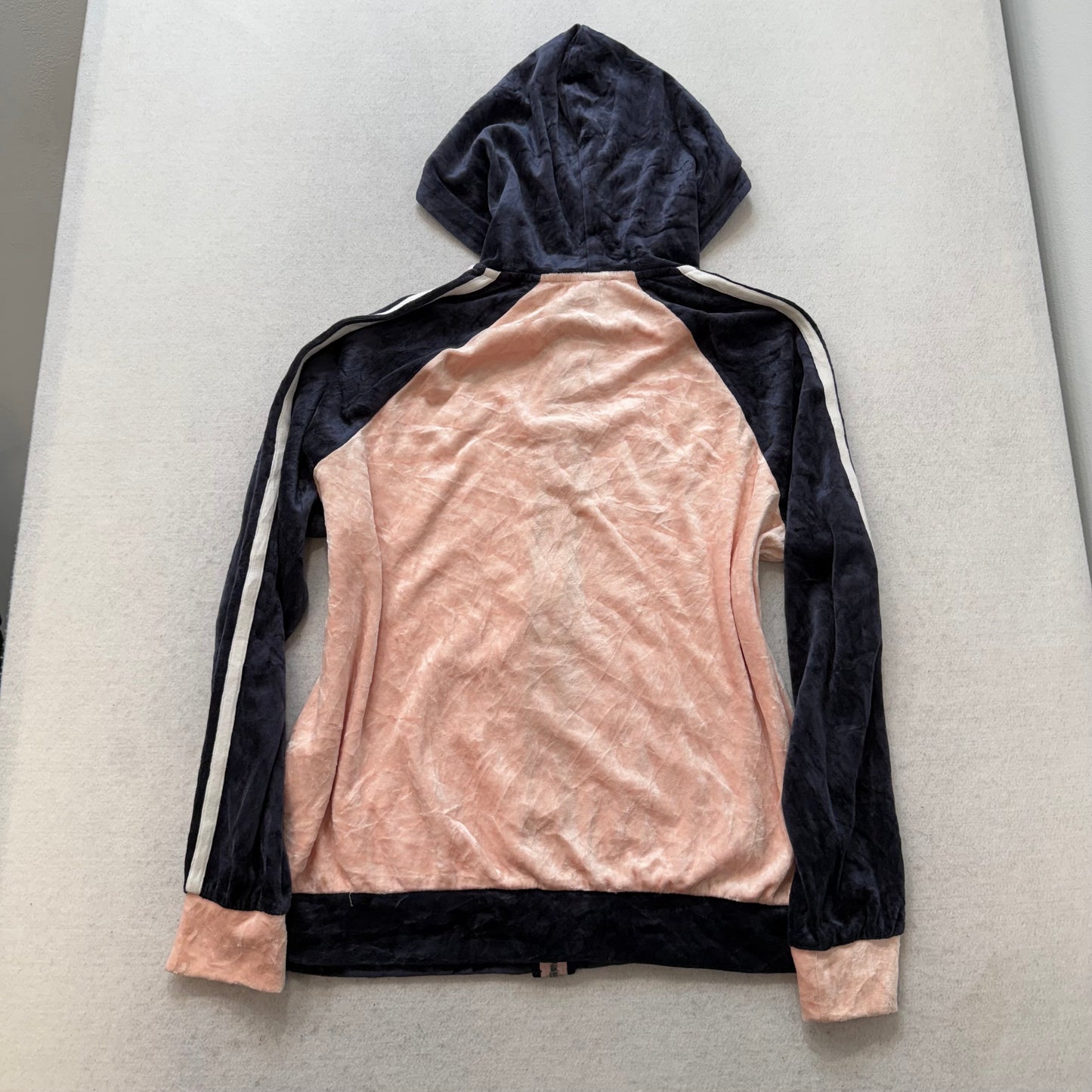 Juicy Couture Women's Bicolor Pink Navy Velour Zip Up Hoodie Loungewear Size M