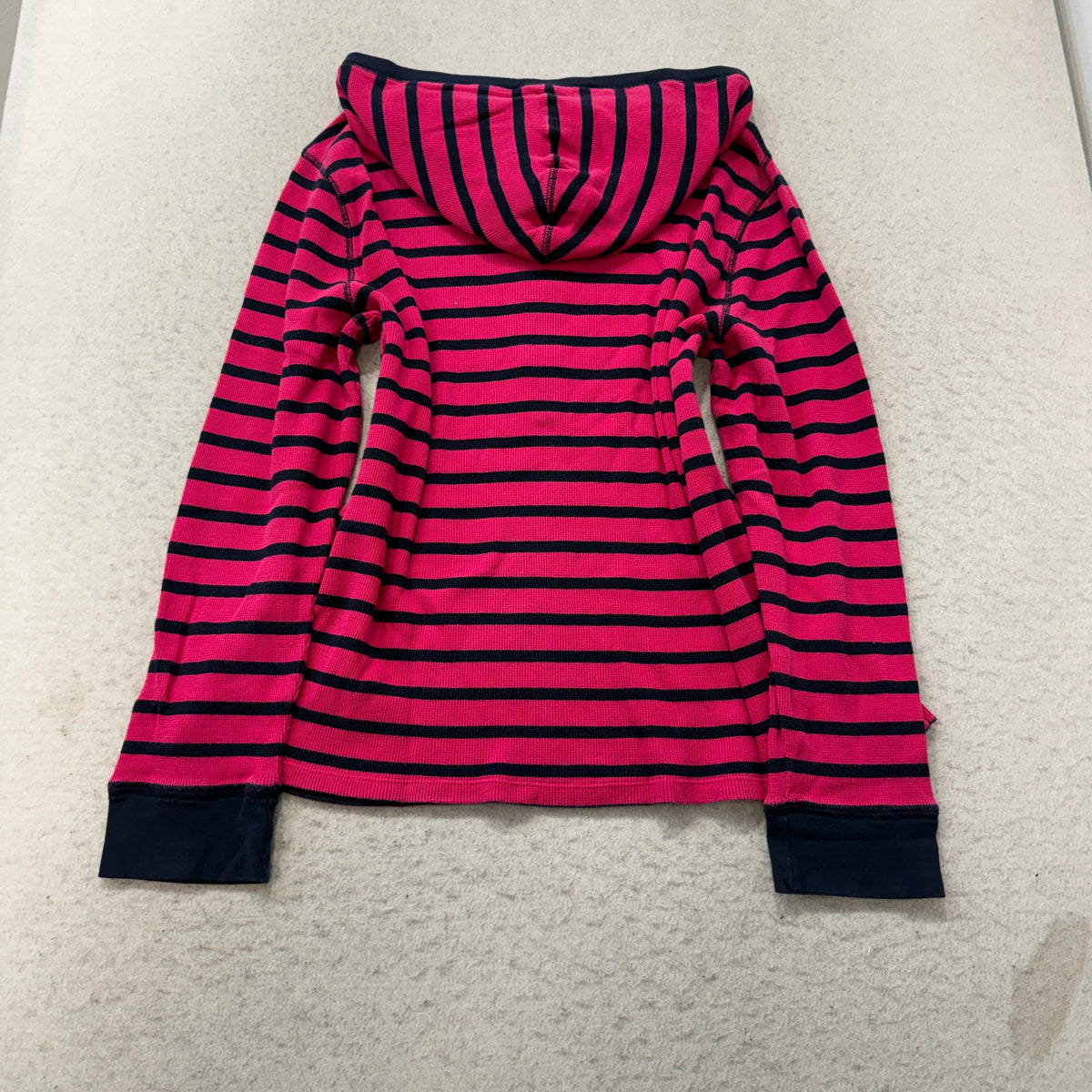 Lauren Active Ralph Lauren Pink Navy Striped Thermal Henley Hoodie Size XXL photo 2