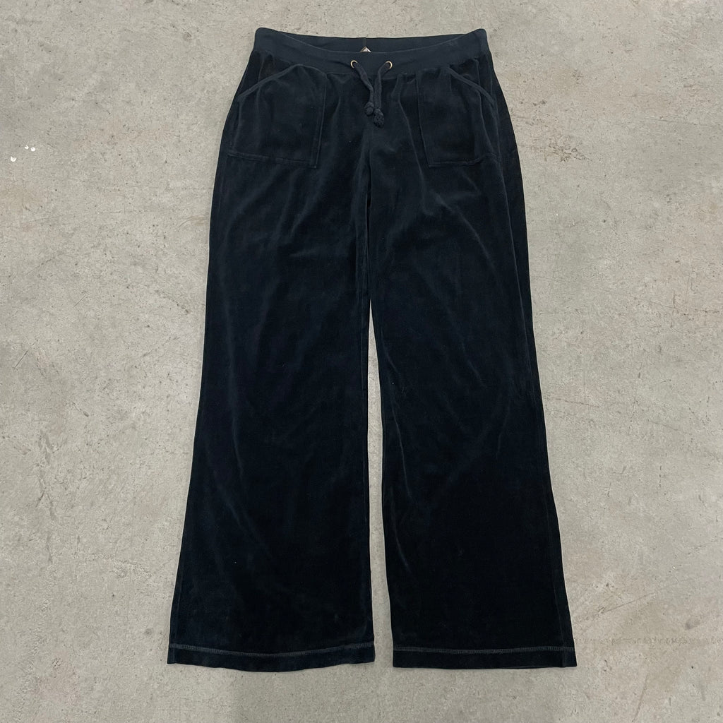Vintage Juicy Couture Black Velour Flared Pants with Snap Pockets Size XL