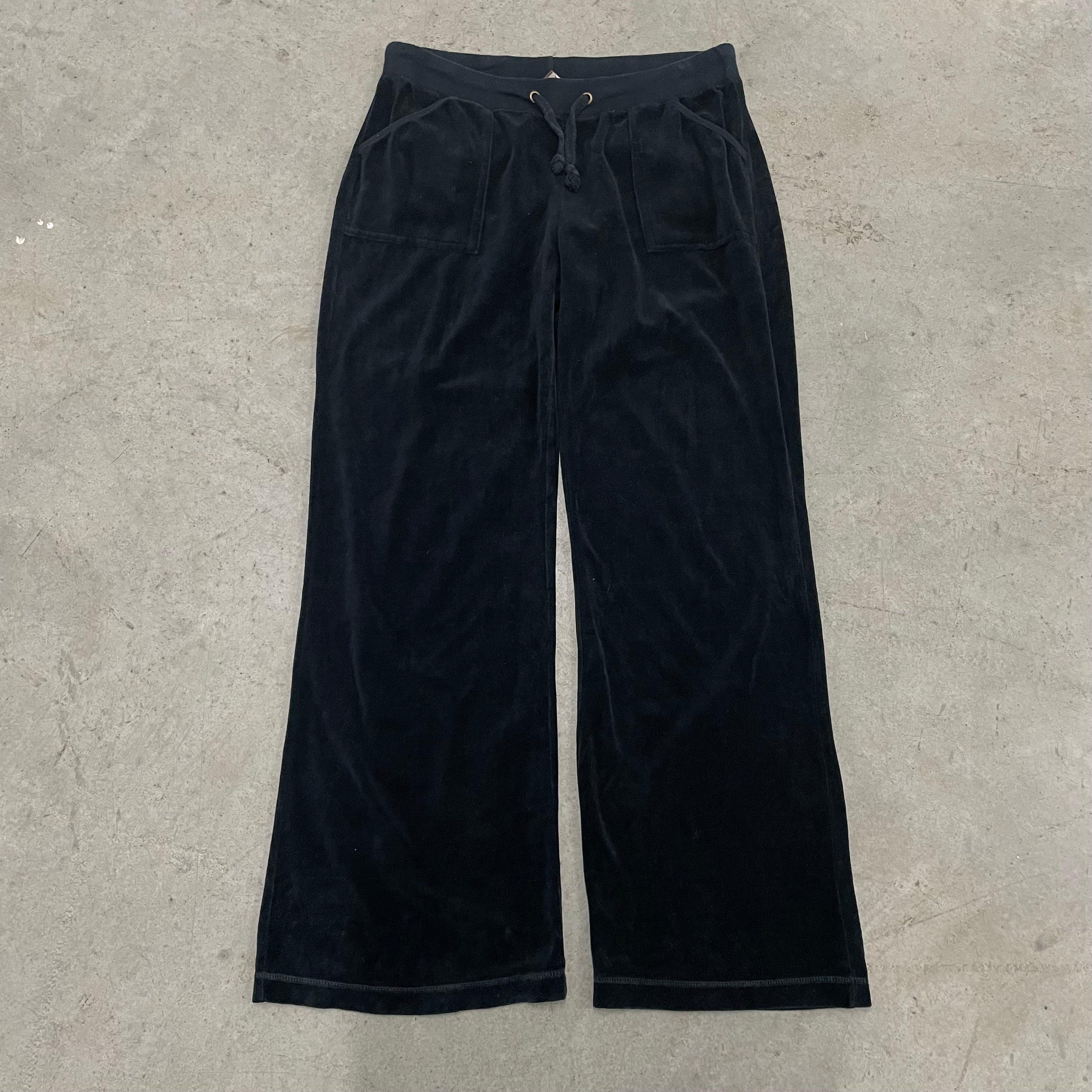 Vintage Juicy Couture Black Velour Flared Pants with Snap Pockets Size XL
