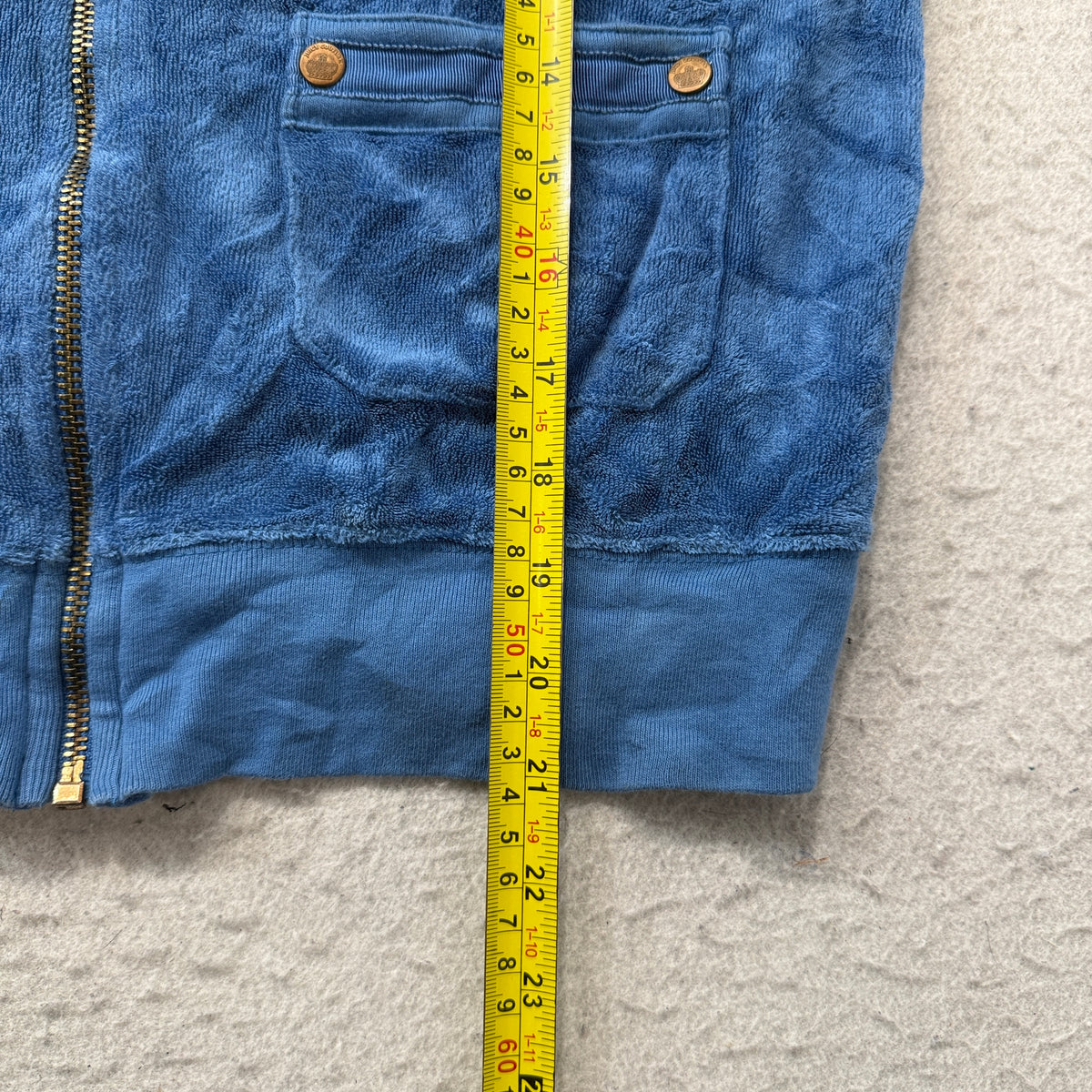 Vintage Juicy Couture Women's Blue Terry Cloth Half Sleeve Zip-Up Hoodie Size L