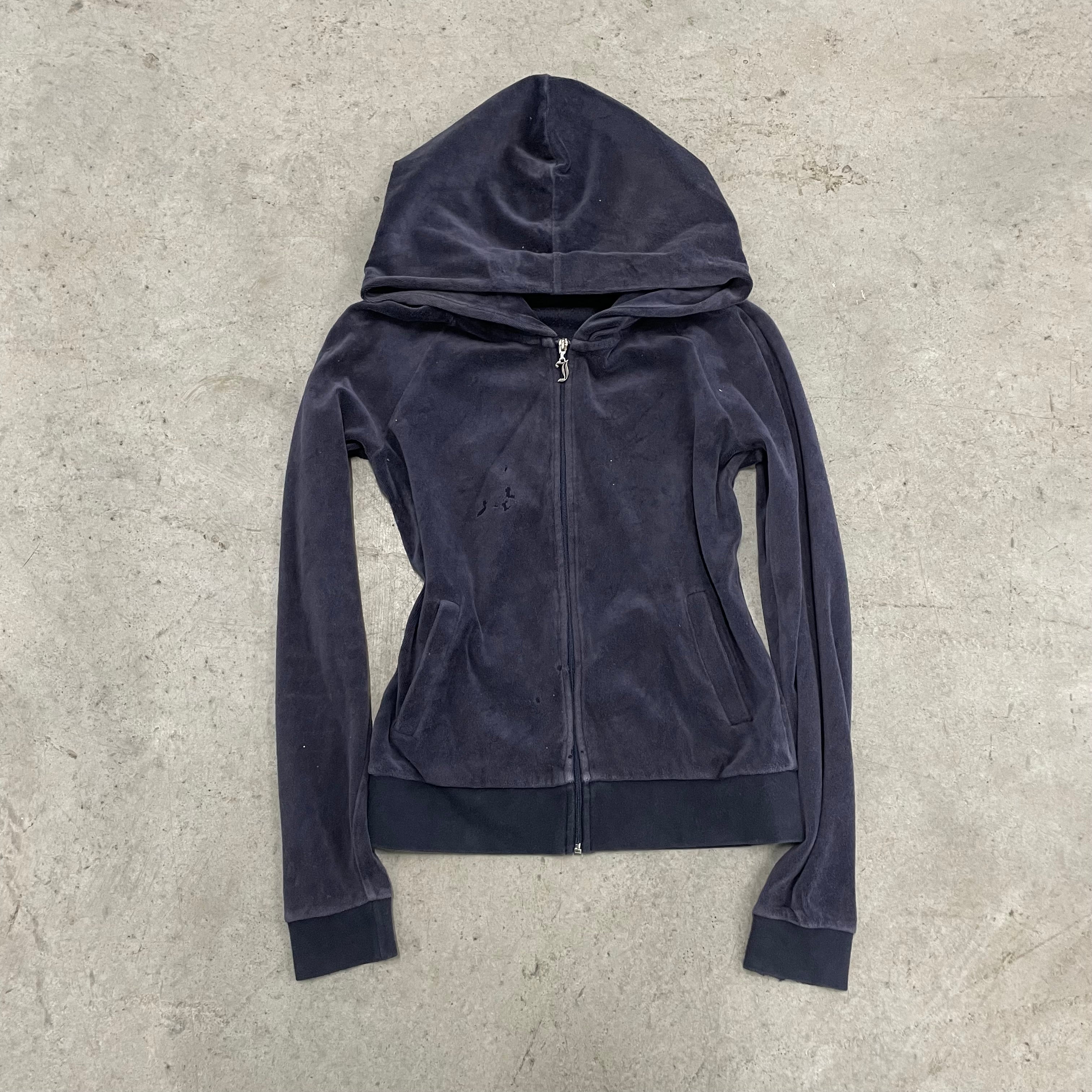 Vintage Juicy Couture back design velour navy zip up hoodie size XS