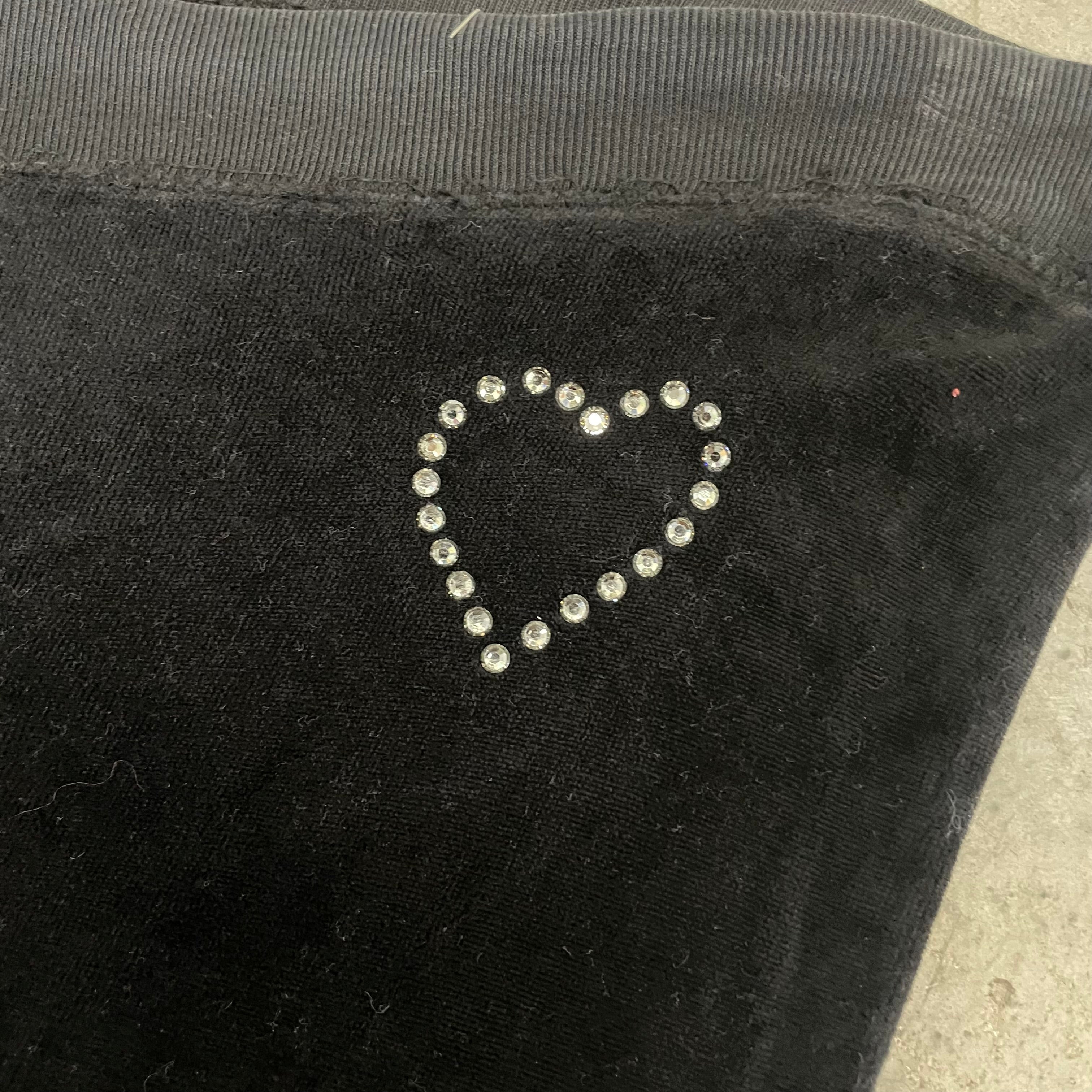 Vintage Juicy Couture Rhinestone Heart Black Velour Flared Pants Size L