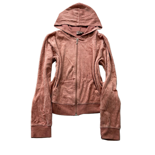Juicy Couture Women's Coral Velour Zip-Up Hoodie Pockets Loungewear Y2K Size XL