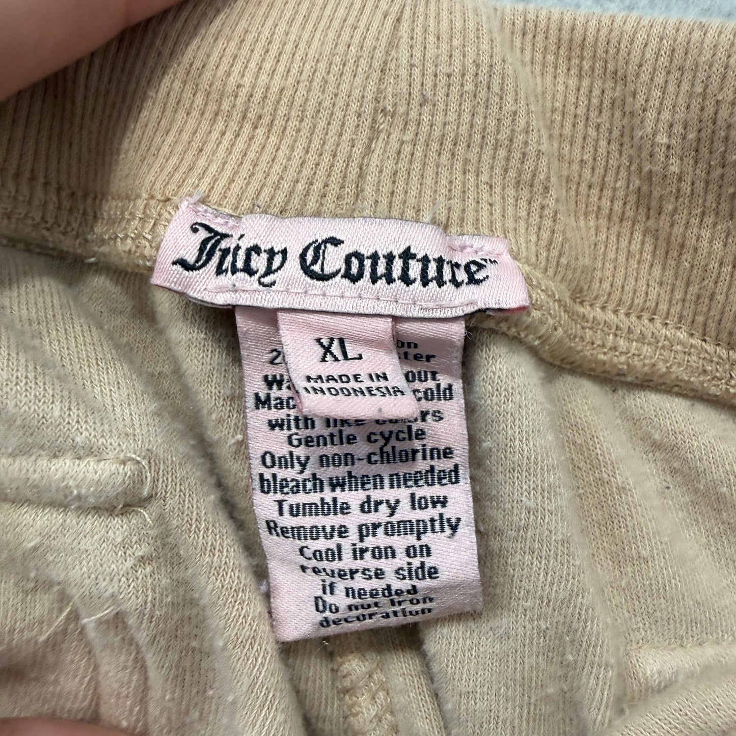 Juicy Couture Women's Beige Terry Cloth Track Pants Drawstring JC Logo Size XL