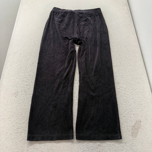 Vintage Juicy Couture Womens Black Velour Wide Leg Track Pants Loungewear Size S