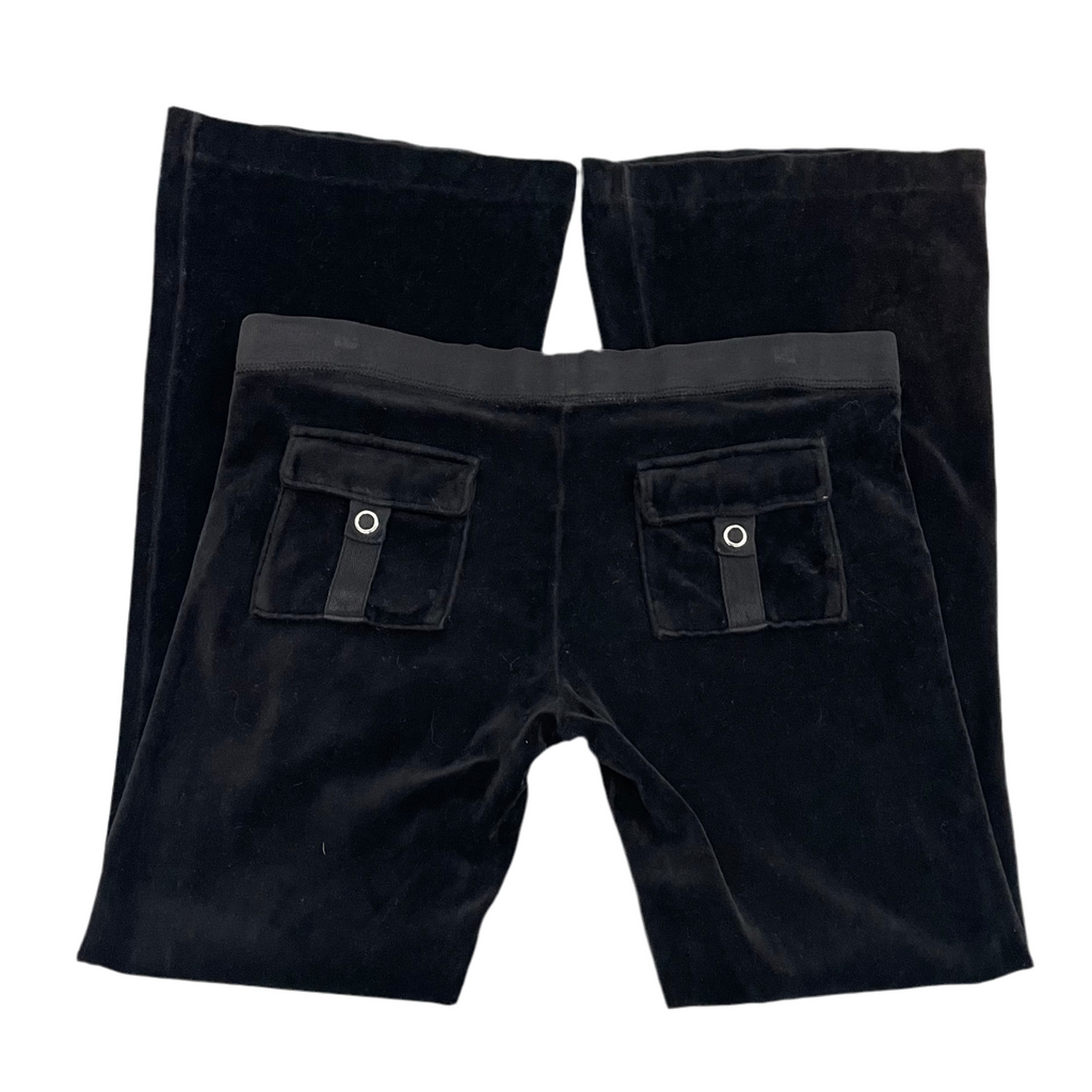 2003 Vintage Juicy Couture Black Velour Snap Pocket Pants Size M