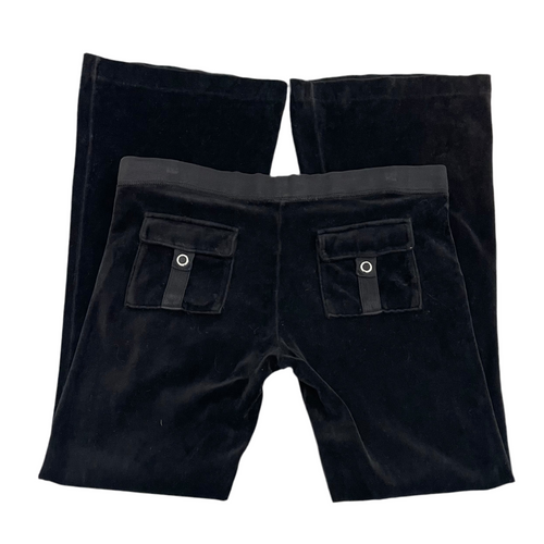 2003 Vintage Juicy Couture Black Velour Snap Pocket Pants Size M