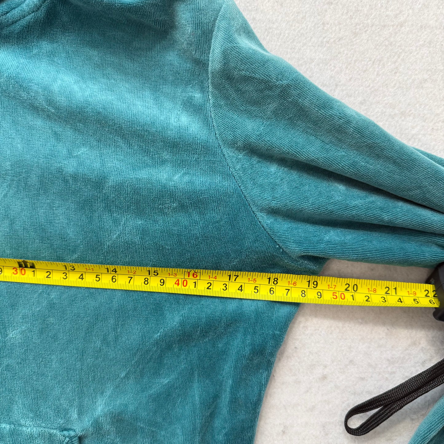 Juicy Couture Women's Teal Velour Full Zip Hoodie Ribbed Cuffs Loungewear Size M