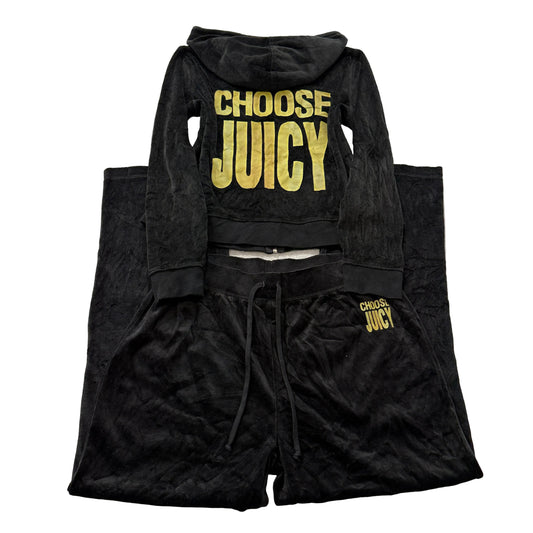 Juicy Couture Choose Juicy Women's Black Velour Tracksuit Set Hoodie & Pant - M
