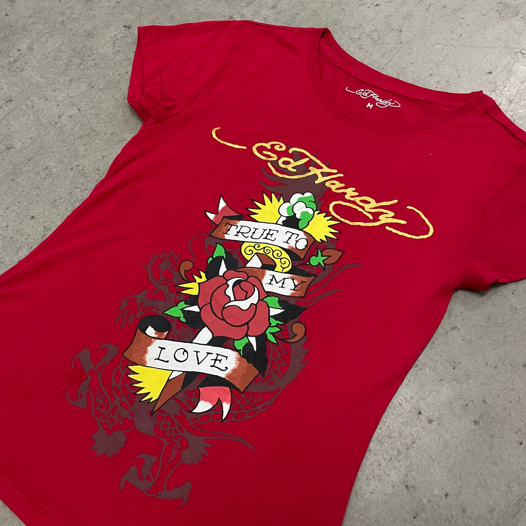 ED HARDY “Dagger Rose” CHERRY RED CAP SLEEVE BABY TEE