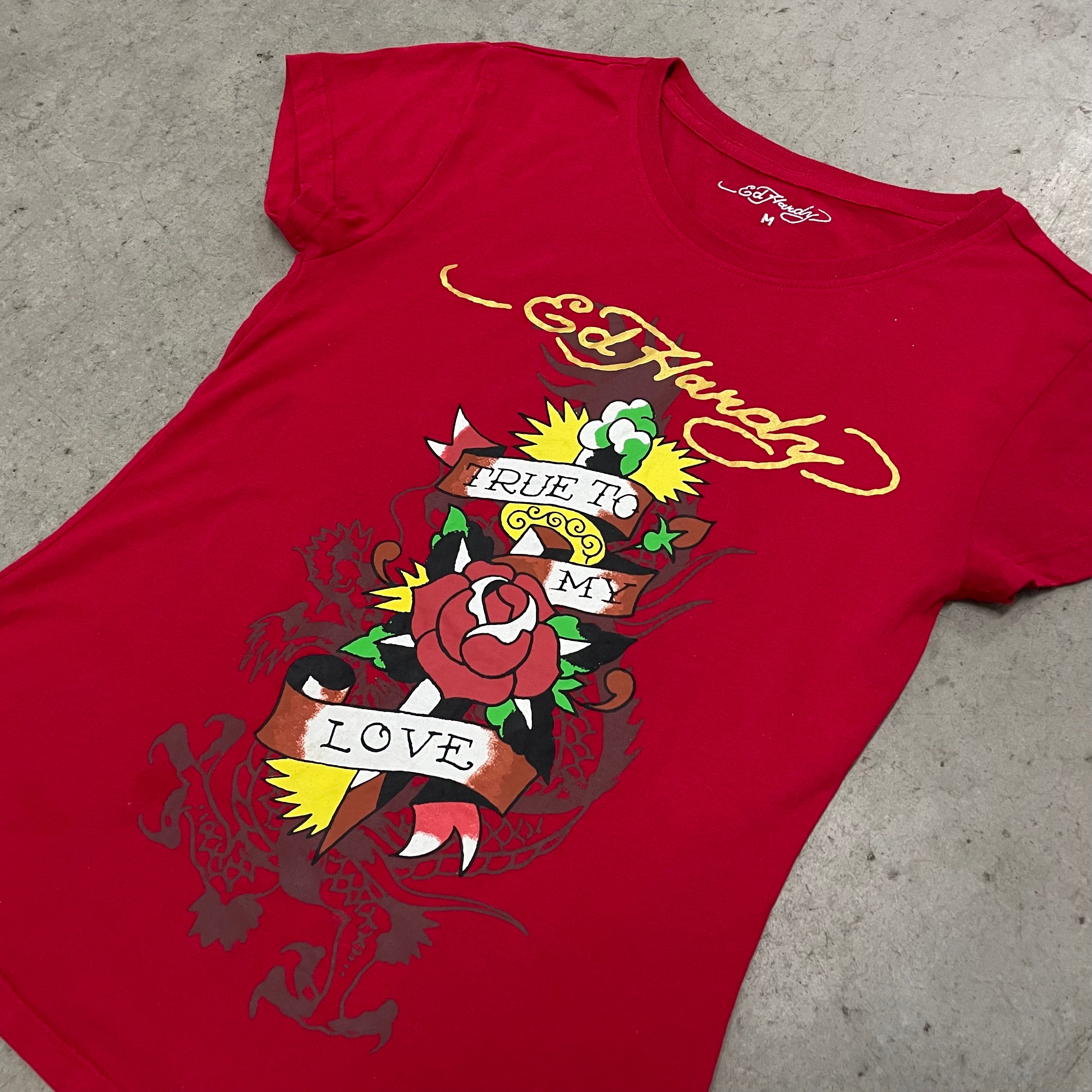 ED HARDY “Dagger Rose” CHERRY RED CAP SLEEVE BABY TEE
